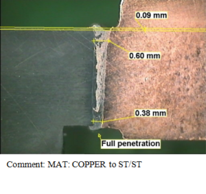 Macro section of Cu to Steel